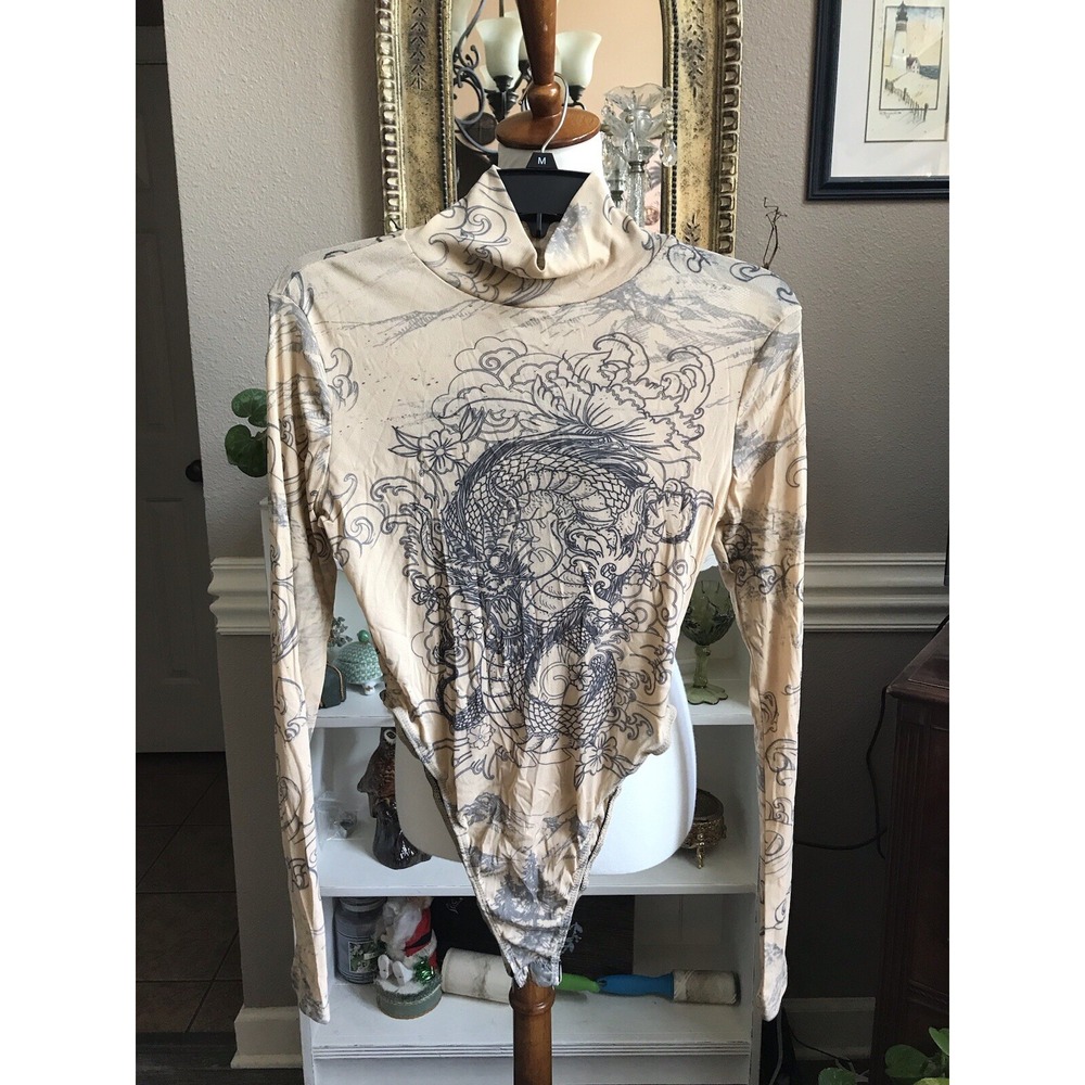 Fashion Nova Sz M Graphic Print Dragon Floral Bodysuit